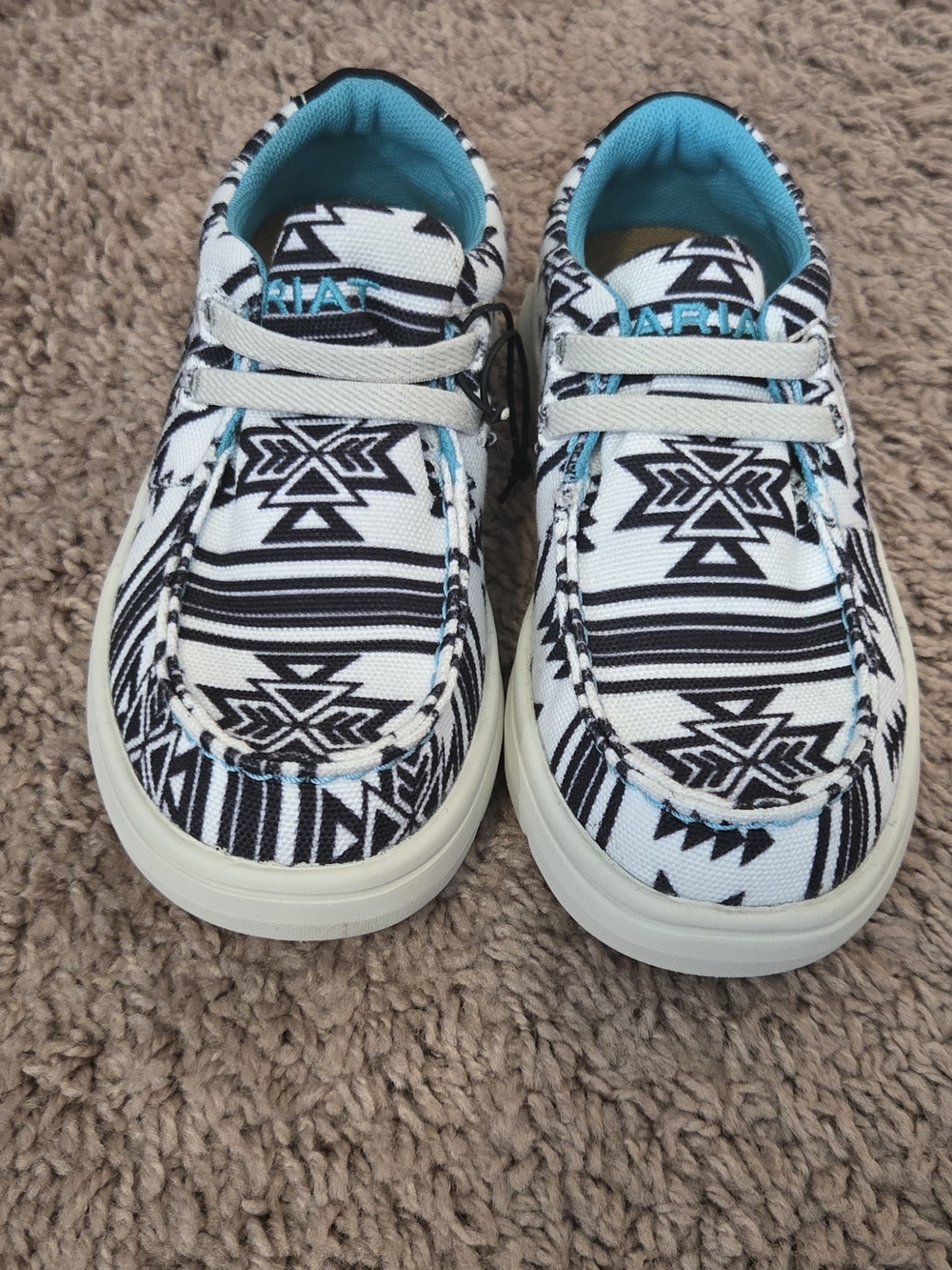 Ariat Kids Black & White Aztec Slip-On Sneakers with Turquoise Lining